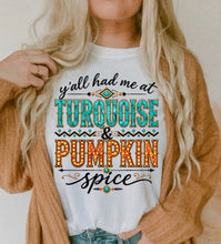 Load image into Gallery viewer, Turquoise & Pumpkin Spice Fall Graphic Tee