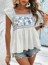 Load image into Gallery viewer, Embroidered Square Neck Cap Sleeve Blouse