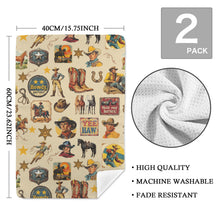 Load image into Gallery viewer, Vintage Cowboy Collage Set of 2 Dish Towels Made in America