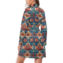 Load image into Gallery viewer, Blue Aztec Women's Long Sleeve Belted Satin Feel Dressing Lounge Robe
