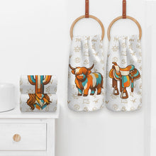 Load image into Gallery viewer, Set of 4 Minimalistic Western Highland Cow Cattle Brands Kitchen Towels Made in America