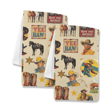 Load image into Gallery viewer, Vintage Cowboy Collage Set of 2 Dish Towels Made in America