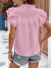 Load image into Gallery viewer, Ruffled Notched Cap Sleeve Blouse