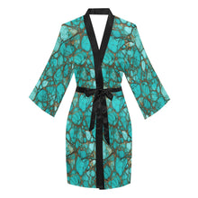 Load image into Gallery viewer, All Turquoise Satin Kimono Sleeve Robe