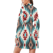 Load image into Gallery viewer, Turquoise Burgandy Aztec Women's Belted Satin Feel Dressing Lounge Robe