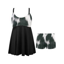Load image into Gallery viewer, Black and White Cow Hide Swim Dress & Shorts Set