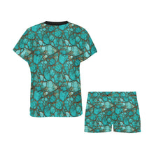 Load image into Gallery viewer, All Turquoise Women's Top and Shorts Pajama Set