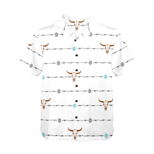 Load image into Gallery viewer, Baha Ranch White Bullhead Aztec Hawaiian Shirt Made in America