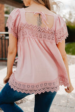 Load image into Gallery viewer, Lace Detail Square Neck Short Sleeve Blouse
