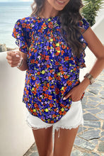 Load image into Gallery viewer, Smocked Printed Mock Neck Cap Sleeve Blouse
