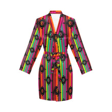 Load image into Gallery viewer, Neon Aztec Women's Long Sleeve Belted Satin Feel Dressing Lounge Robe