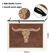 Load image into Gallery viewer, Tooled Longhorn Set of 5 bags Cosmetic Bag Made in America