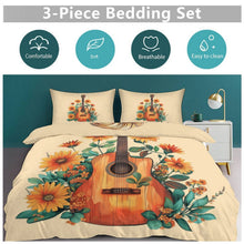 Load image into Gallery viewer, Boho Dolly Guitar Design 3-Piece Bedding Set (1 Duvet Cover + 2 Pillow Shams) – 102"×90"