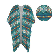 Load image into Gallery viewer, Teal Aztec Duster Kimono Coverup