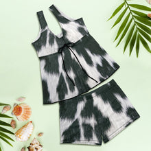 Load image into Gallery viewer, Black White Cowhide Print Tankini Boy Shorts Swim Set