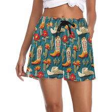 Load image into Gallery viewer, Women's Cactus Cowgirl Boot Beach Board Shorts