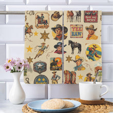 Load image into Gallery viewer, Vintage Cowboy Collage Set of 2 Dish Towels Made in America
