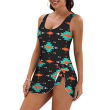 Load image into Gallery viewer, Turquoise Orange Aztec Skirted Swimsuit