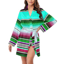 Load image into Gallery viewer, Turquoise Serape Women's Belted Satin Feel Dressing Lounge Robe