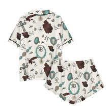 Load image into Gallery viewer, Brands and Turquoise Western Satin Pajamas Short Pajama Set