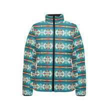 Load image into Gallery viewer, Teal Aztec Women's Puffy Bomber Jacket