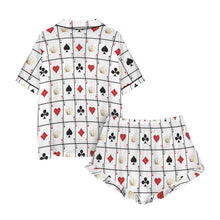 Load image into Gallery viewer, Vegas Gambling Satin Ruffle Pajama Set