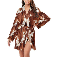 Load image into Gallery viewer, Brown Cow Print Women's Long Sleeve Belted Satin Feel Dressing Lounge Robe