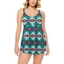 Load image into Gallery viewer, Teal Aztec Swim Dress & Shorts Set
