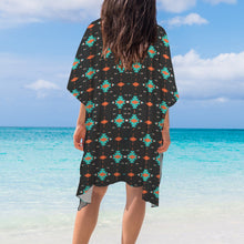 Load image into Gallery viewer, Black Turquoise Orange Aztec Duster Kimono Coverup