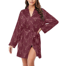Load image into Gallery viewer, Burgandy Longhorn Women's Belted Satin Feel Dressing Lounge Robe