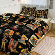 Load image into Gallery viewer, Vintage Cowboy Collage Design 3-Piece Bedding Set (1 Duvet Cover + 2 Pillow Shams) – 102"×90"