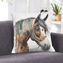 Load image into Gallery viewer, Baha Ranch Fancy Horse on White Velvety Soft Pillow Case Made in America