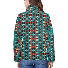 Load image into Gallery viewer, Teal Aztec Women's Puffy Bomber Jacket