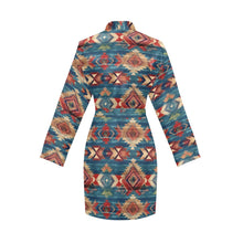 Load image into Gallery viewer, Blue Aztec Women's Long Sleeve Belted Satin Feel Dressing Lounge Robe