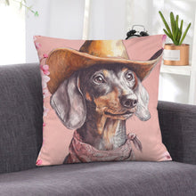 Load image into Gallery viewer, Baha Ranch Cowgirl Dachsund Velvety Soft Throw Pillow Case Made in America