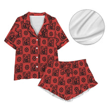 Load image into Gallery viewer, Colores de Mexico Red Flamenco Mexican Tile Talavera Floral Satin Pajamas