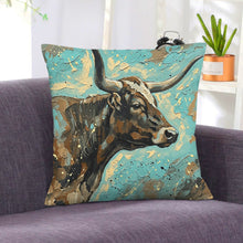 Load image into Gallery viewer, Baha Ranch Painted Longhorn Velvety Soft Pillow Case Made in America