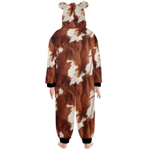 Load image into Gallery viewer, Big Kids Cow Print Pajama Hooded Onesie