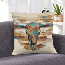 Load image into Gallery viewer, Baha Ranch Painted Tan Longhorn Velvety Soft Pillow Case Made in America