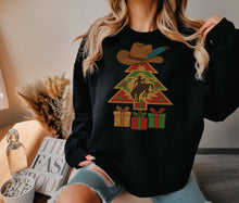 Load image into Gallery viewer, Western Faux Embroidered Cowboy Christmas Tree Bronc Rider Shirt – Graphic Tee, Long Sleeve & Crewneck