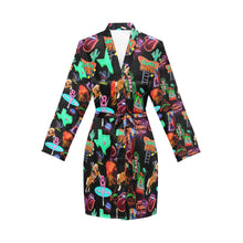 Load image into Gallery viewer, Vegas Neon Women's Long Sleeve Belted Satin Feel Dressing Lounge Robe