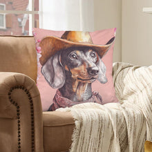 Load image into Gallery viewer, Baha Ranch Cowgirl Dachsund Velvety Soft Throw Pillow Case Made in America