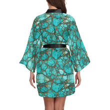 Load image into Gallery viewer, All Turquoise Satin Kimono Sleeve Robe