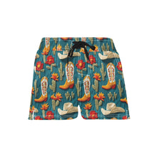 Load image into Gallery viewer, Women's Cactus Cowgirl Boot Beach Board Shorts