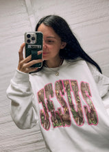 Load image into Gallery viewer, Camo Jesus hot pink outline tee or sweatshirt