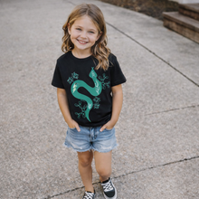 Load image into Gallery viewer, Turquoise Western Snake Graphic Shirt on Gildan Softstyle Black Shirt – Graphic Tee, Long Sleeve & Crewneck.