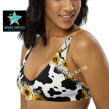 Load image into Gallery viewer, Yeehaw Cow Print Sunflower Bikini Top