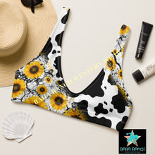 Load image into Gallery viewer, Yeehaw Cow Print Sunflower Bikini Top