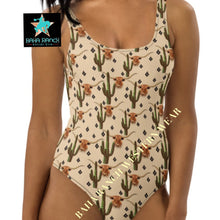 Load image into Gallery viewer, Yeehaw Longhorn Ranch Cactus One-Piece Swimsuit