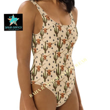 Load image into Gallery viewer, Yeehaw Longhorn Ranch Cactus One-Piece Swimsuit